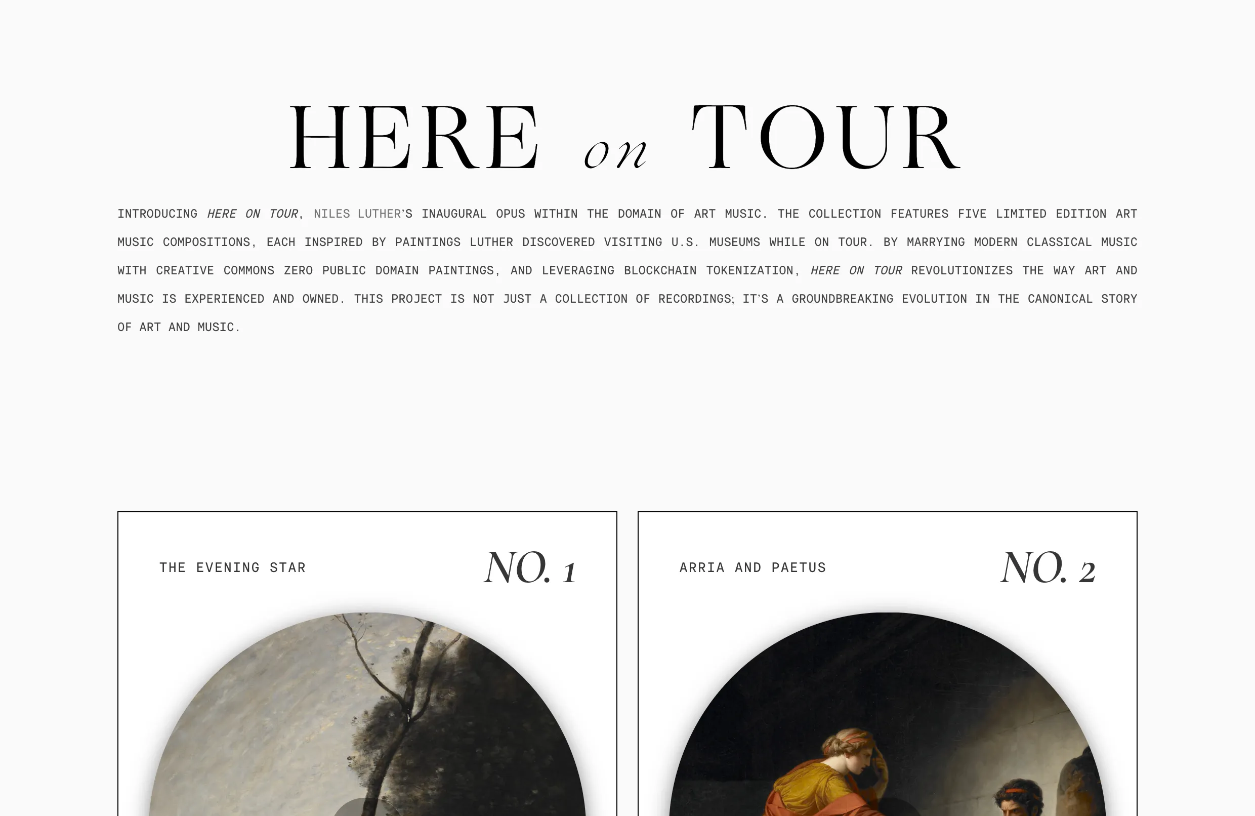 The Here on Tour title and introduction above the first composition card